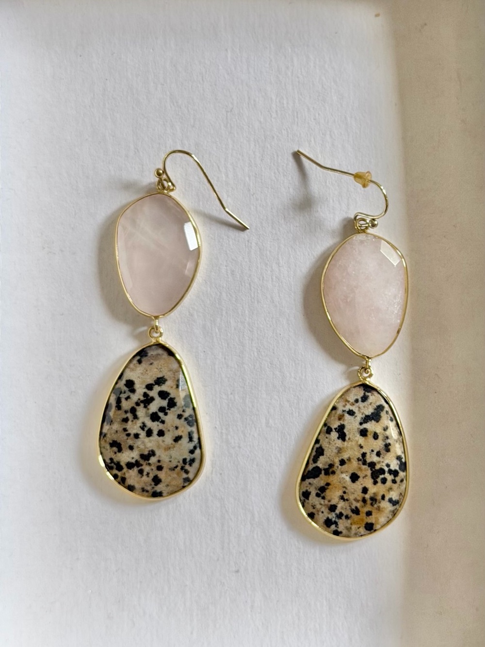 Anthropologie Gold, pink and speckle stone earrings, NEW